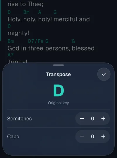 The transpose sheet with key and capo