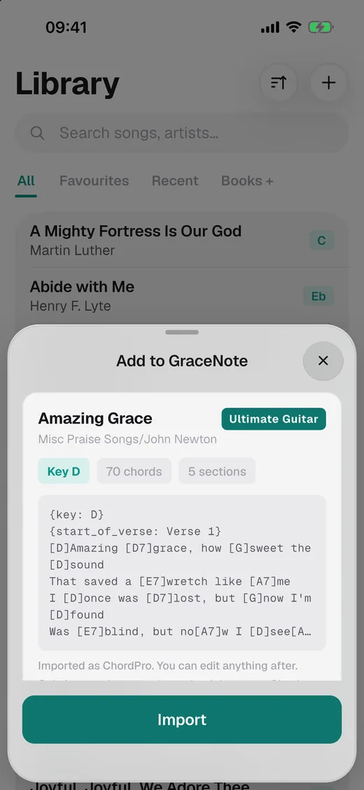 The import preview on iPhone, with the detected key