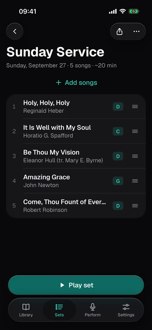 A set with five songs on iPhone