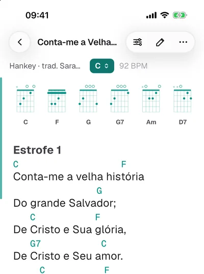 Diagramas de acorde em cima da cifra no iPhone