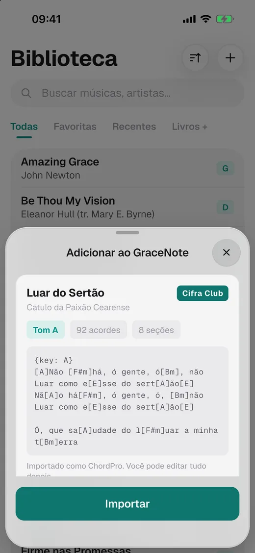 A prévia da importação no iPhone, com o tom detectado
